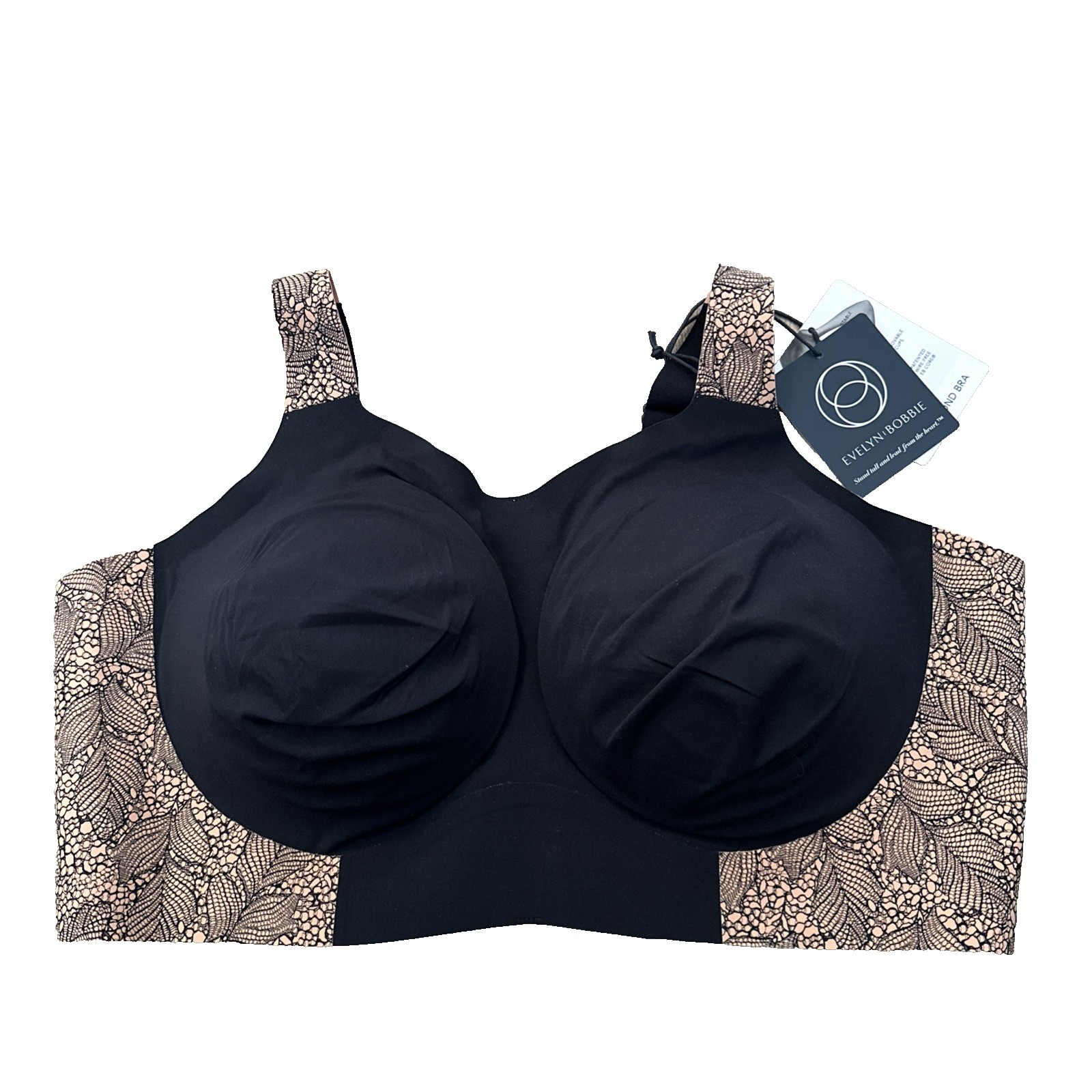 Evelyn Bobbie ~The Beyond Bra Sz 3xl Black Onyx Lace Floral Comfort Wireless Bra